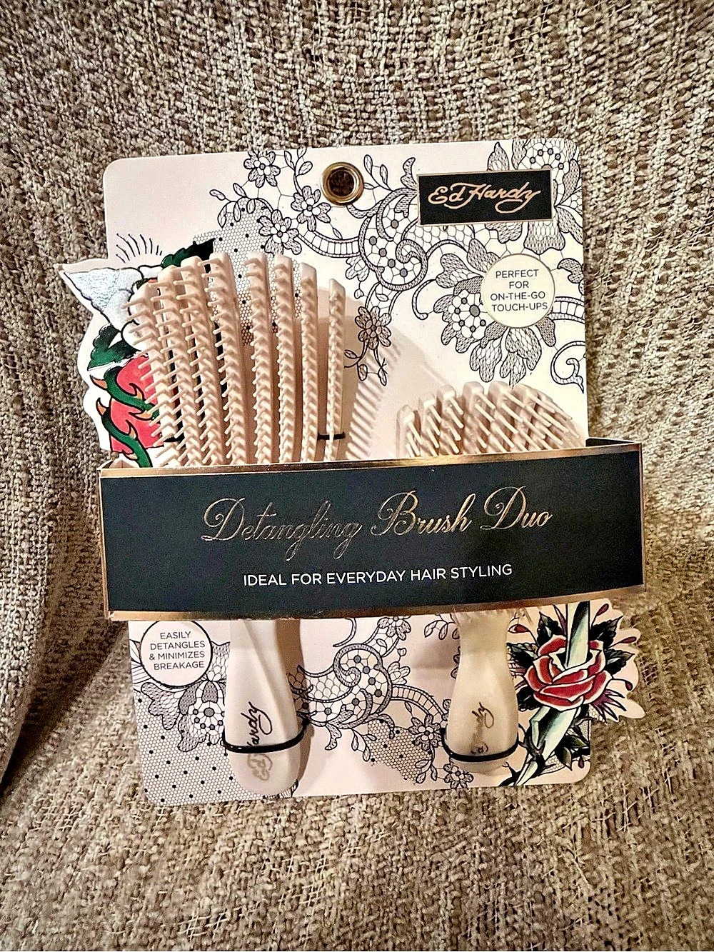 Ed Hardy Detangling Brush Duo Pink & Black NWT
